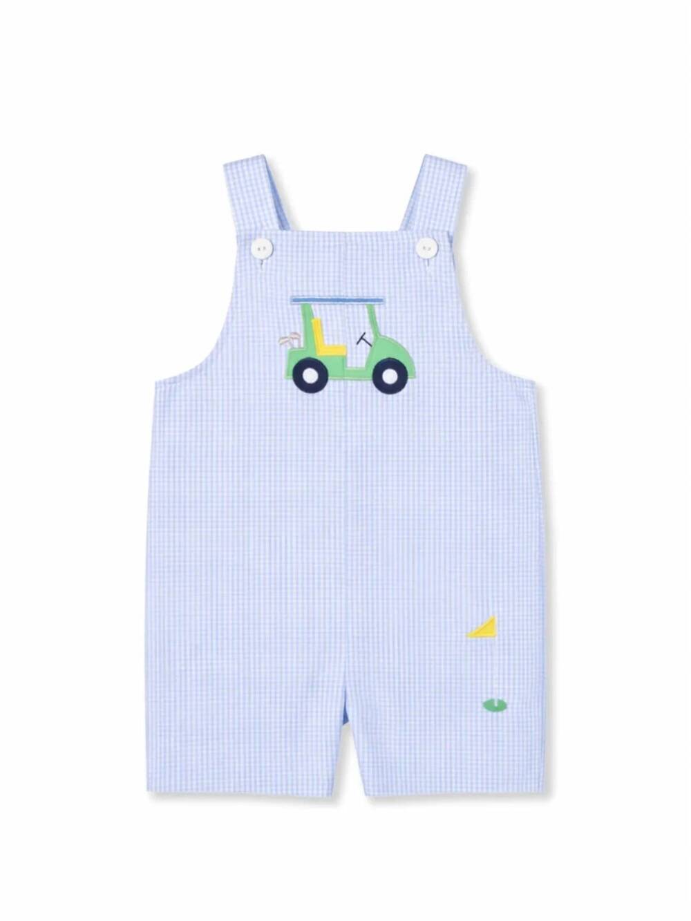 NEW FLORENCE EISEMAN kids golf cart seersucker shortall in light blue